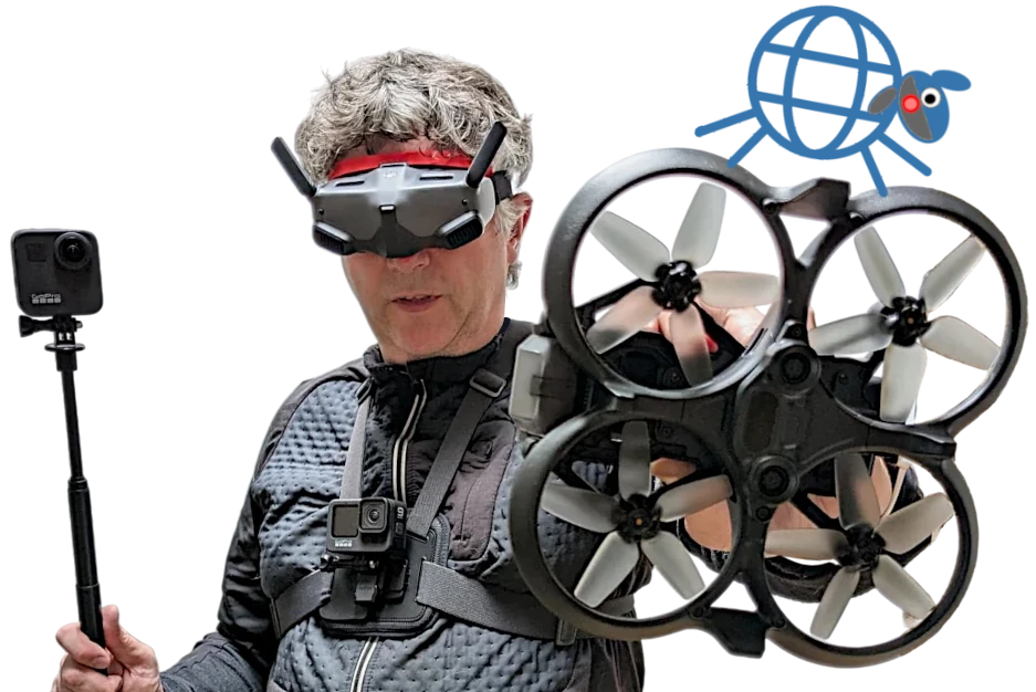 David bardé de caméras et drones